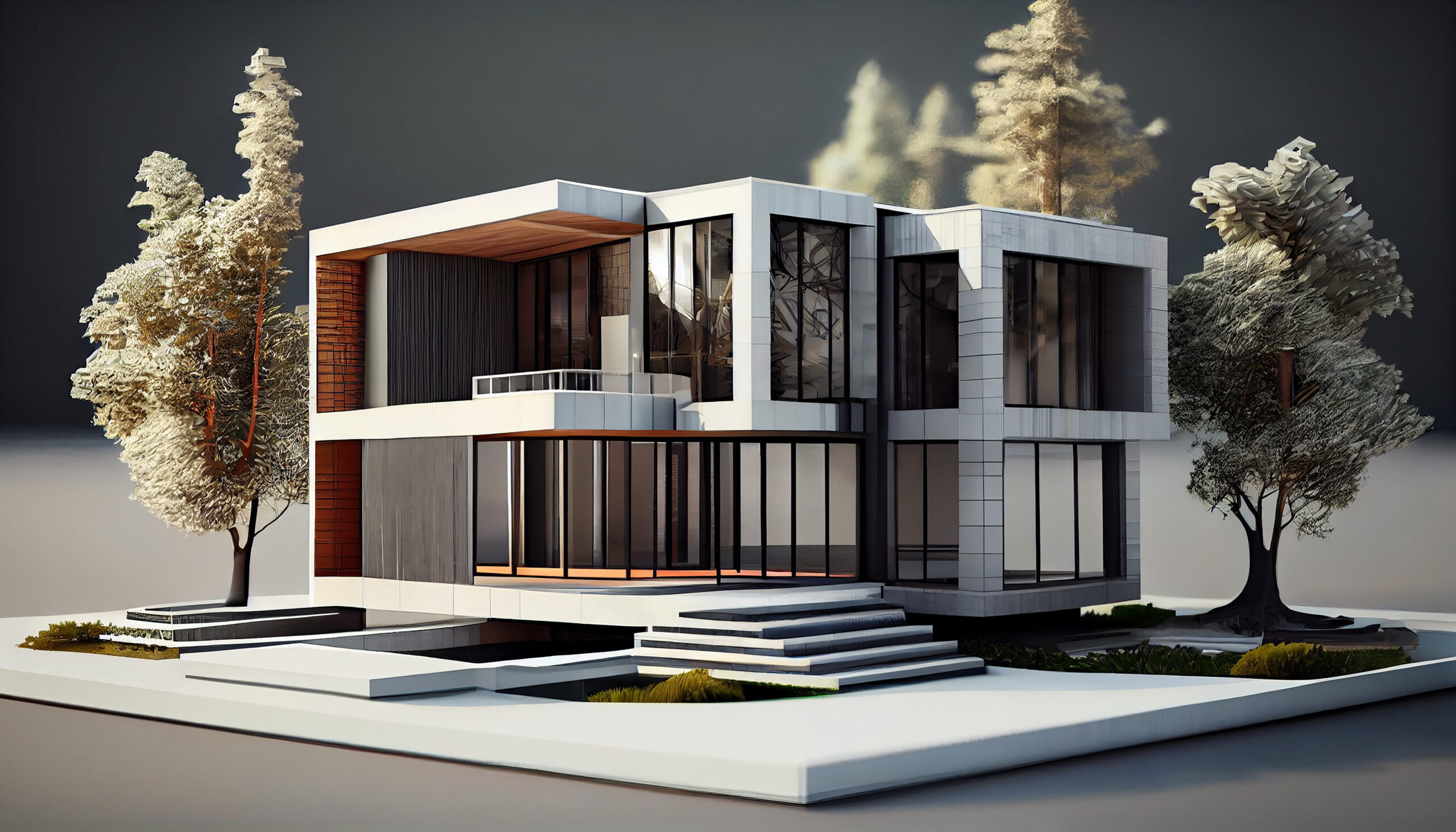 Architecture and nature merge in modern design ,generative artificial intelligence